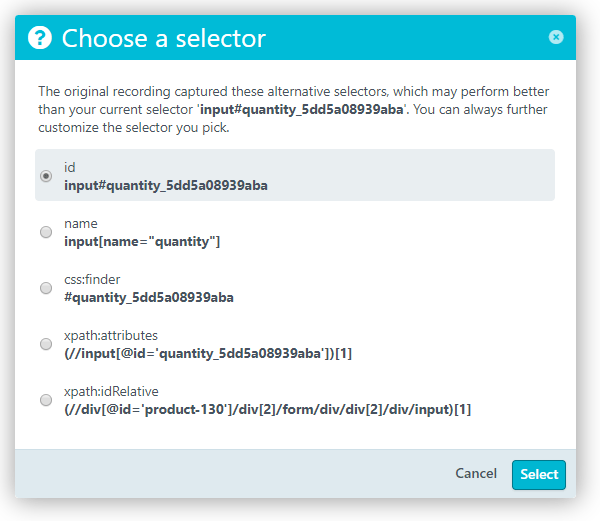 Dialoogvenster selectorkiezer