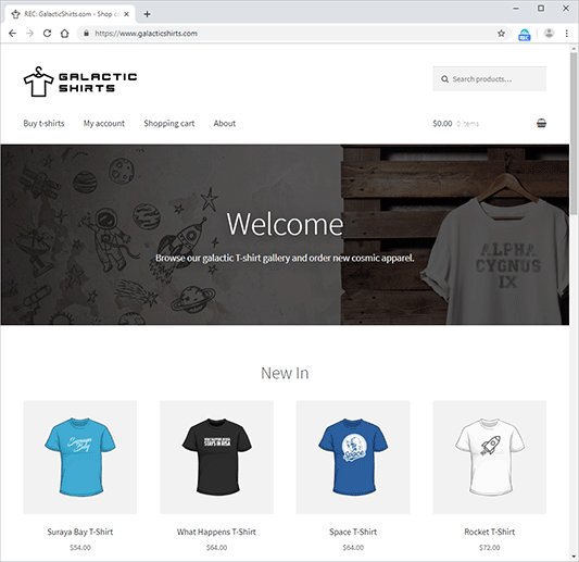 screenshot van startpagina galactic shirts