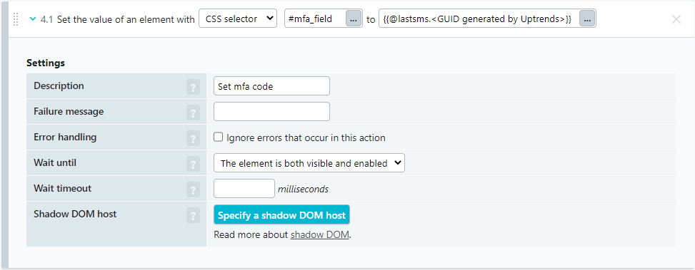 Een sms-gebaseerde 2FA-actie in een transactiescript