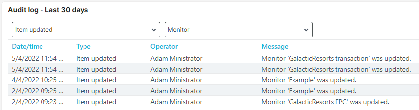 Audit log filters