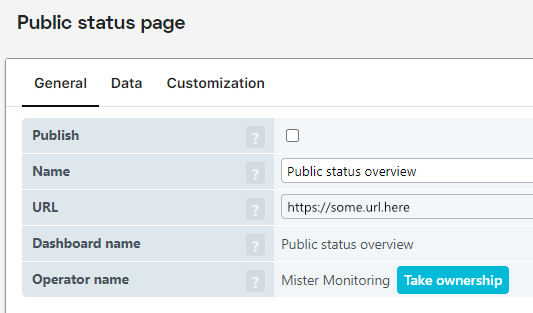 screenshot set-up publieke statuspagina