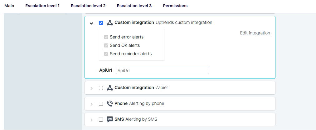 API-URL in het escalatieniveau van de alertdefinitie