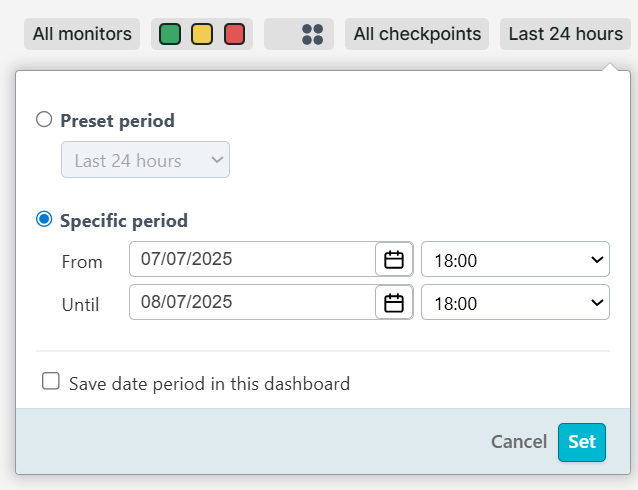 Filter voor periode in dashboards