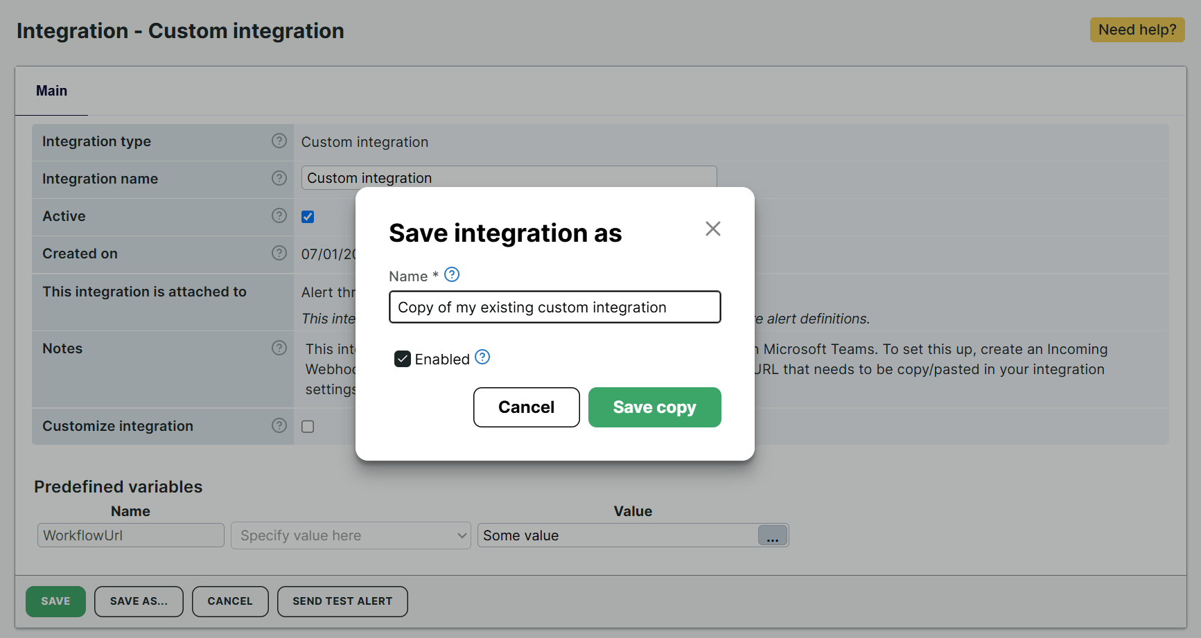 Aangepaste integraties dupliceren