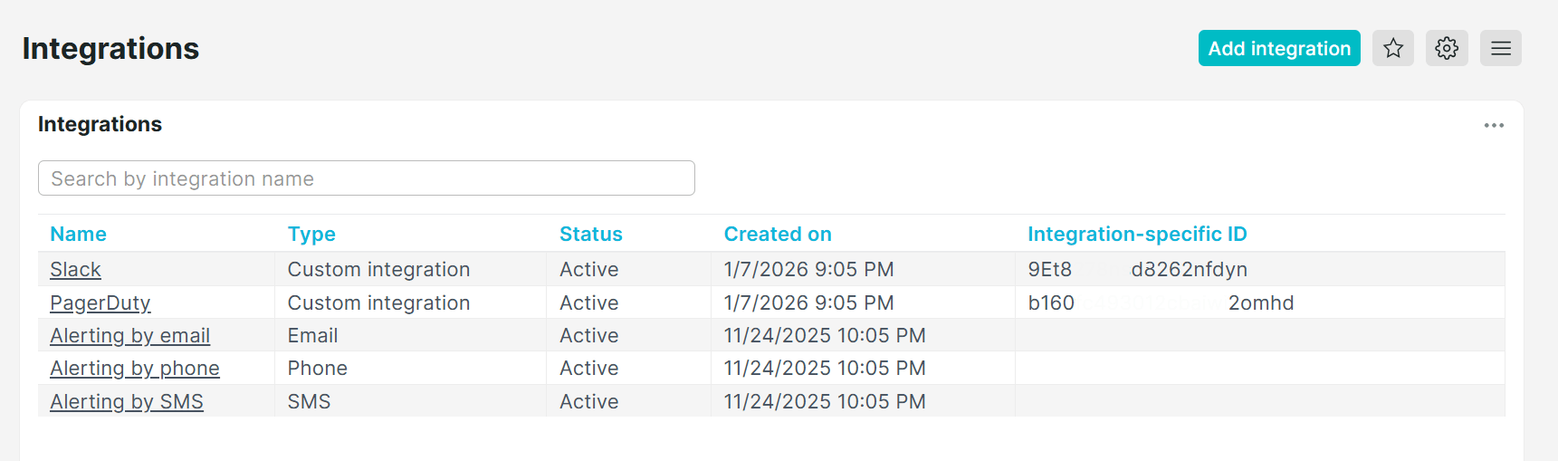 Toegang tot integratie-ID op de integratiepagina
