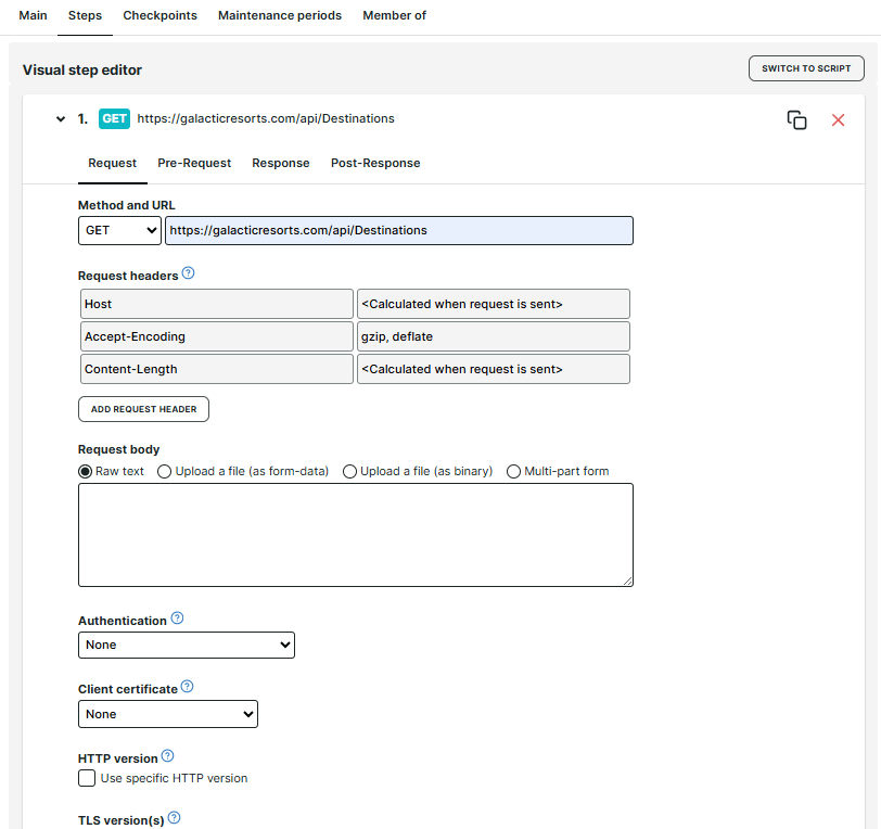 Controleregelconfiguratie weergegeven in het tabblad Stappen van een multi-step API-controleregel
