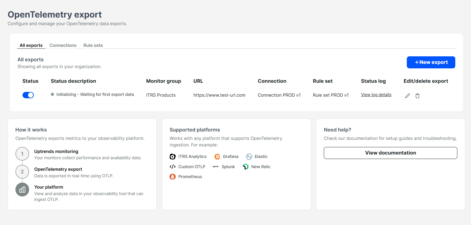 Uptrends OpenTelemetry-export