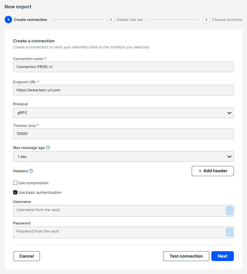 Een verbinding creëren op de Uptrends OpenTelemetry-export