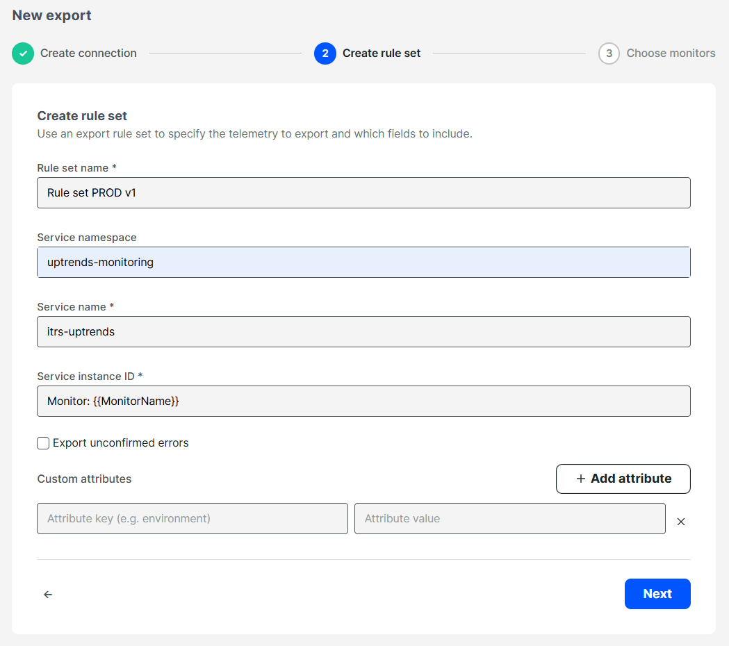 Een regelset creëren voor de Uptrends OpenTelemetry-export