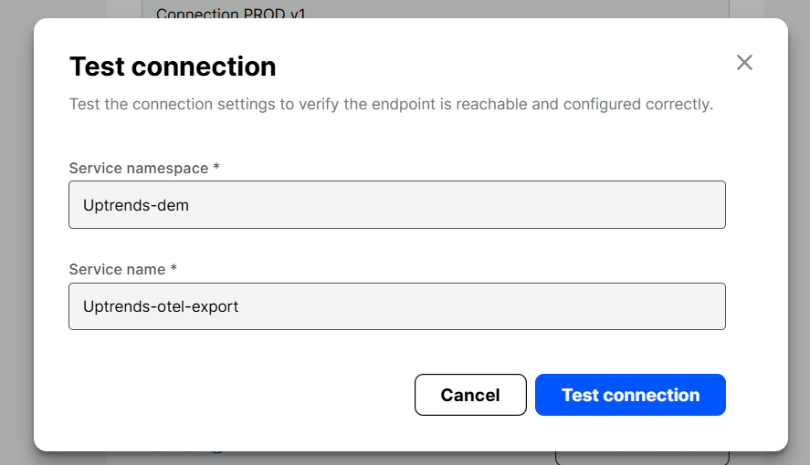 Een verbinding testen met de Uptrends OpenTelemetry-export