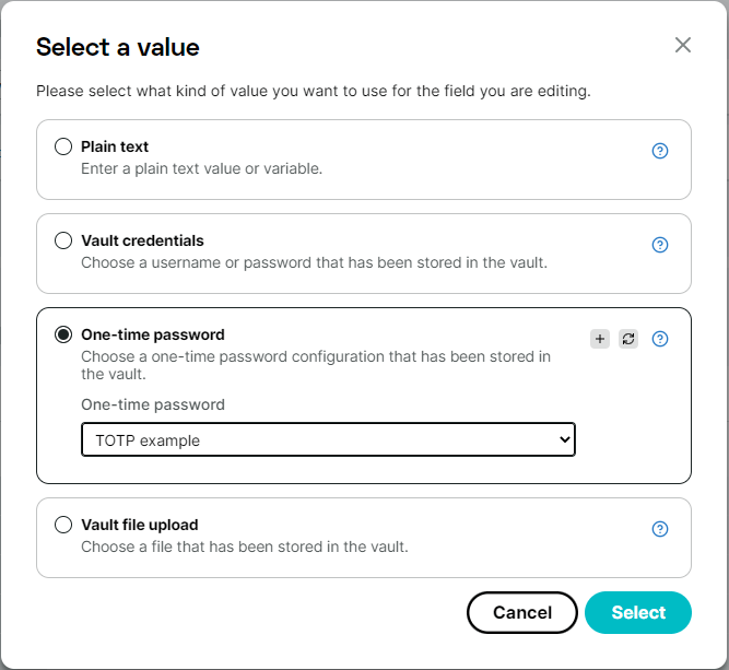 OTP-configuratie selecteren in transactie