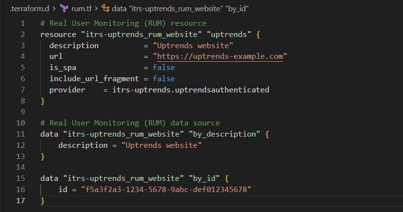 Terraform-configuratieblokken voor Real User Monitoring (RUM)