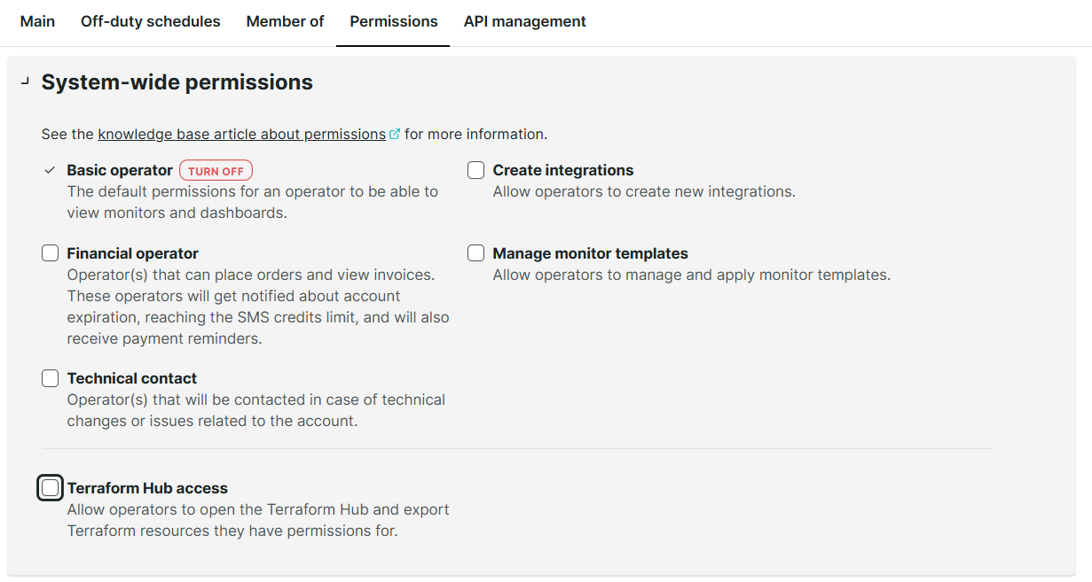 Gebruikersrecht Toegang tot Terraform Hub