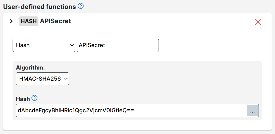 Hashfunctie met HMAC-SHA256-algoritme en hash key