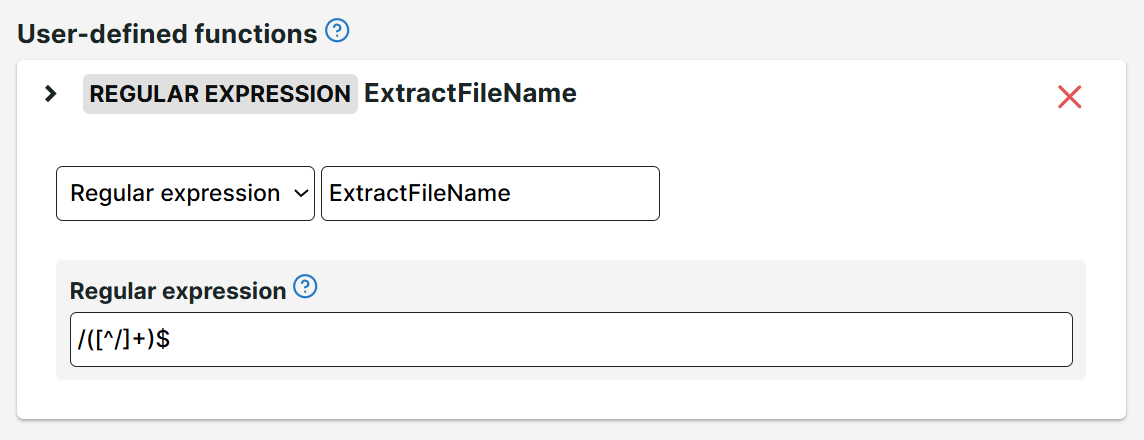 Regular expression-functie met patroon om een bestandsnaam uit een pad te extraheren