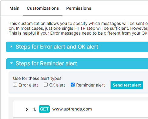 screenshot aangepaste integratie stappen voor alerts