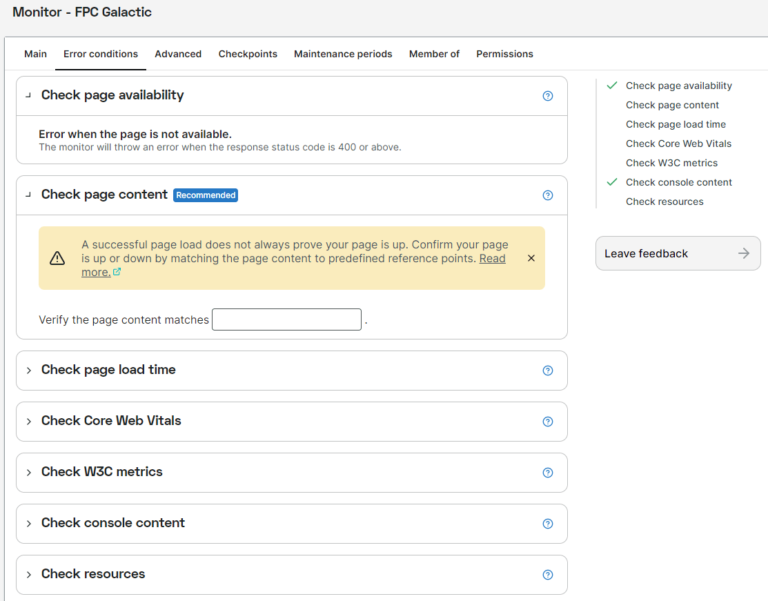 screenshot foutcondities controleregelinstellingen