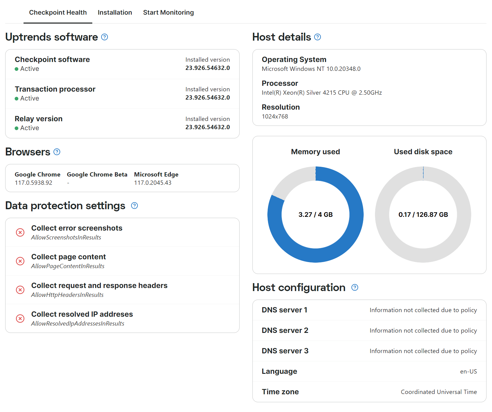 Instellingen voor gegevensbescherming op het tabblad Controlestationstatus