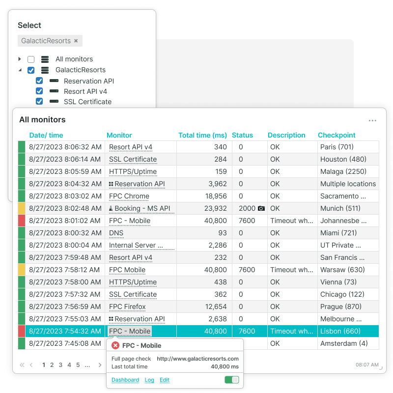 Log analytics en gedetailleerde monitor controles selectie.