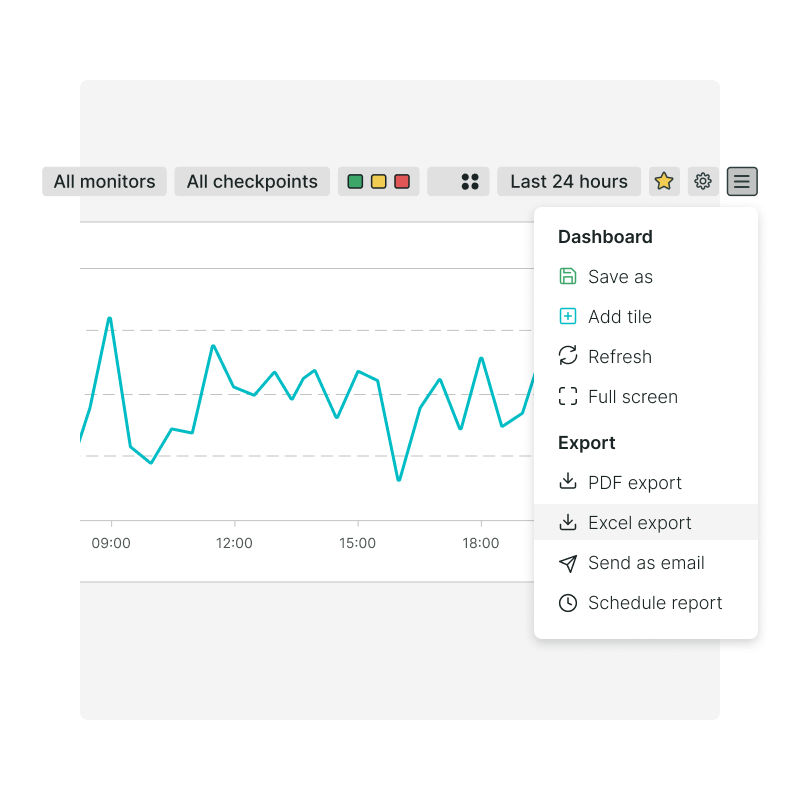 Exporteer eenvoudig monitoring data met Excel, PDF of rapporten per e-mail.