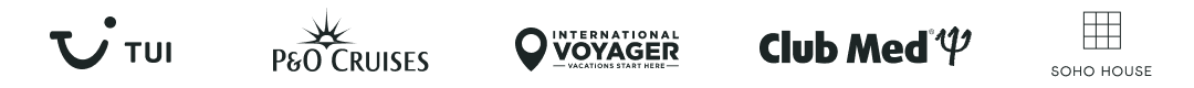 Bedrijfslogo's waaronder TUI, P&O Cruises, International Voyager, Club Med en SoHo House