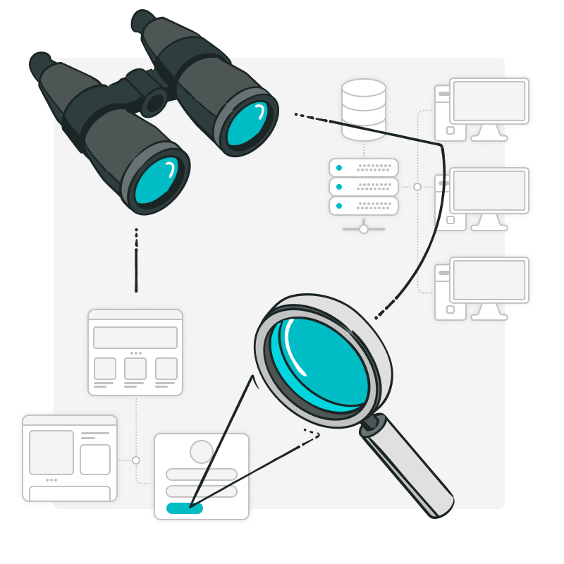 Verschil tussen monitoring versus observeerbaarheid, verrekijker en vergrootglas.